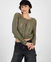 And Now This Women's Pointelle-knit Scoop-neck Cardigan, Exclusively At Macy's In Crushed Oregano