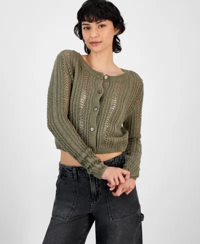 And Now This Women's Pointelle-knit Scoop-neck Cardigan, Exclusively At Macy's In Crushed Oregano