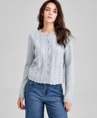 And Now This Women's Pointelle Scalloped-edge Cardigan, Macy's Exclusive In Gray