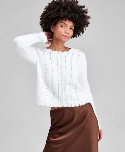 And Now This Women's Pointelle Scalloped-edge Cardigan, Macy's Exclusive In White
