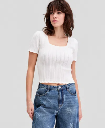 And Now This Women's Pointelle Short-sleeve Sweater, Macy's Exclusive In White