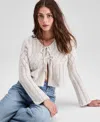 And Now This Women's Pointelle Tie-front Cardigan, Exclusively At Macy's In Gray
