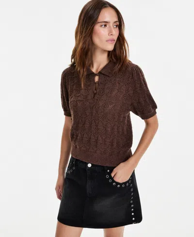And Now This Women's Pointelle-knit Short-sleeve Polo, Macy's Exclusive In Warm Sienna