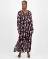 And Now This Women's Printed Long-sleeve Maxi Dress, Macy's Exclusive In Blue