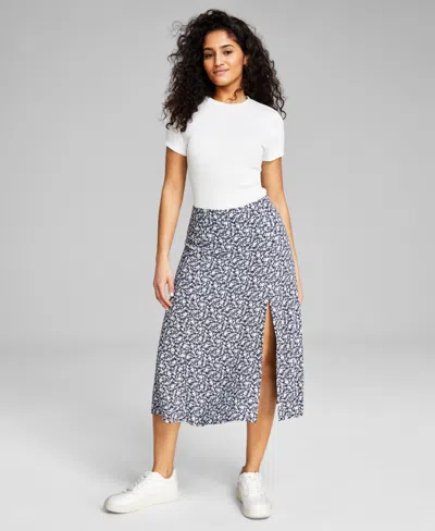 And Now This Women's Printed Midi Skirt, Created For Macy's In Carbon Blu