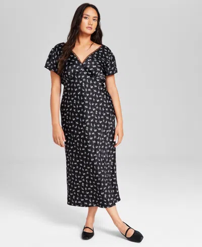 And Now This Women's Printed Satin V-neck Midi Dress, Created