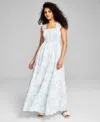 AND NOW THIS WOMEN'S PRINTED SMOCKED SLEEVELESS TIERED MAXI DRESS