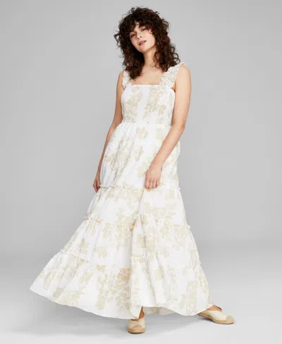 And Now This Women's Printed Smocked Sleeveless Tiered Maxi Dress In Neutral Floral