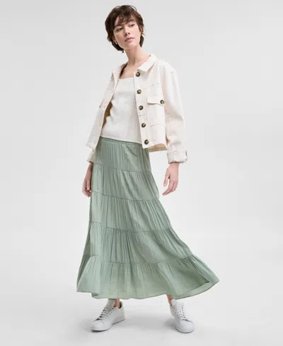 And Now This Women's Pull-on Tiered Maxi Skirt In Brookside Moss