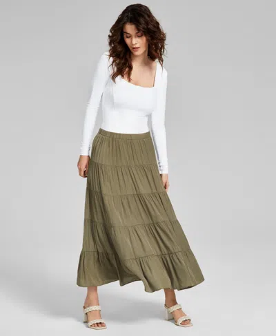 And Now This Women's Pull-on Tiered Maxi Skirt In Crushed Oregano