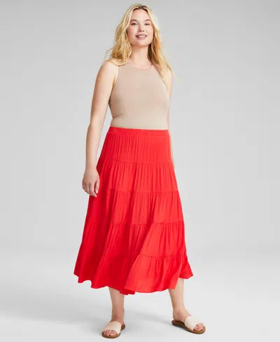 And Now This Women's Pull-on Tiered Maxi Skirt In Hibiscus Bloom