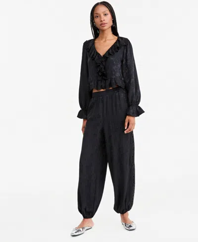 And Now This Women's Pull-on High-rise Satin Jacquard Balloon Pants, Macy's Exclusive In Black