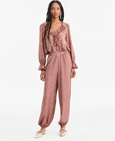 And Now This Women's Pull-on High-rise Satin Jacquard Balloon Pants, Macy's Exclusive In Brown