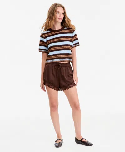 And Now This Women's Pull-on Satin Lace Shorts, 1-5/8" Inseam, Macy's Exclusive In Warm Sienna