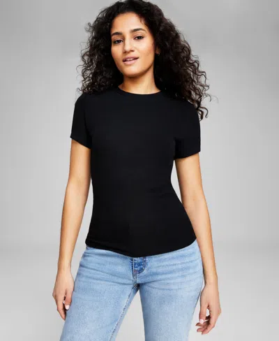 And Now This Women's Ribbed Crewneck Short-sleeve T-shirt, Created For Macy's In Black