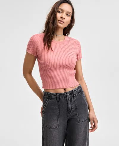 And Now This Women's Ribbed Curved-hem Crewneck Top, Exclusively At Macy's In True Terracotta