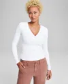 And Now This Women's Ribbed Henley-neck Long-sleeve Top, Created For Macy's In White