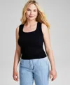 And Now This Women's Ribbed Seamless Square-neck Tank Top, Created For Macy's In Black