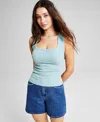 And Now This Now This Womens Denim Cropped Vest High Rise Denim Bermuda Shorts Created For Macys In Blue Fin