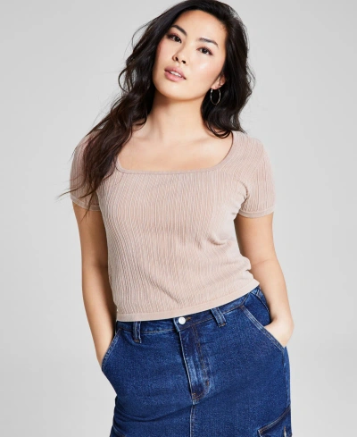 And Now This Women's Ribbed Seamless Square-neck Tee, Created For Macy's In Almond