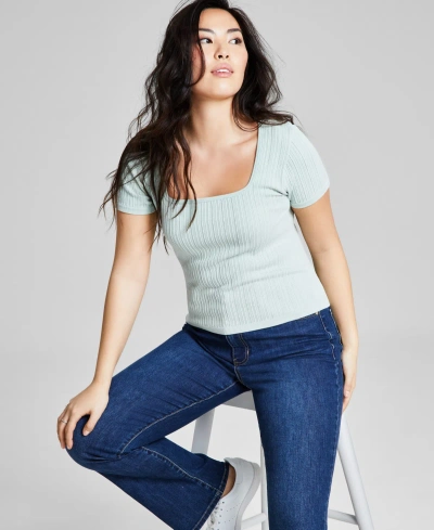 And Now This Women's Ribbed Seamless Square-neck Tee, Created For Macy's In Harbor Grey