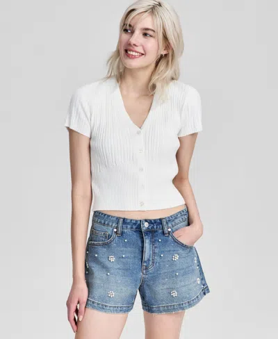 And Now This Women's Ribbed Short-sleeve Cardigan, Macy's Exclusive In White