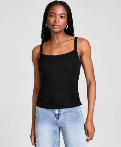 And Now This Women's Ribbed Square-neck Top, Regular & Petites, Exclusively At Macy's In Black