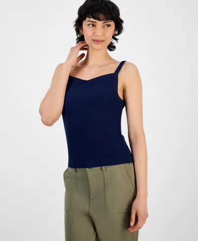 And Now This Women's Ribbed Square-neck Top, Regular & Petites, Exclusively At Macy's In Indigo Batik