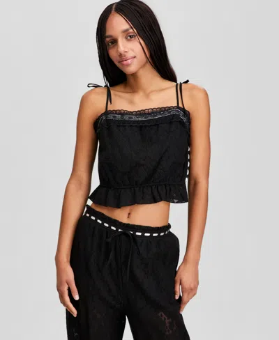 And Now This Women's Ribbon Trim Lace Tank, Macy's Exclusive In Black