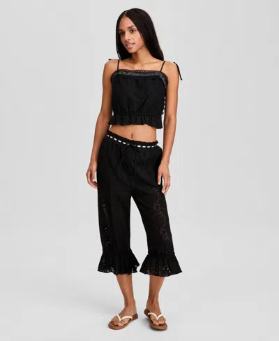 And Now This Women's Ribbon-trim Lace Capri Pants, Macy's Exclusive In Black