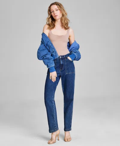 And Now This Women's Ruched Square-neck Tank Bodysuit, Exclusively At Macy's In Almond