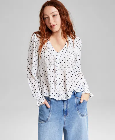 And Now This Women's Ruffle Front Long-sleeve Blouse, Exclusively At Macy's In Calla Lilly Dot