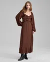 And Now This Women's Ruffle Long-sleeve Maxi Dress, Macy's Exclusive In Gold