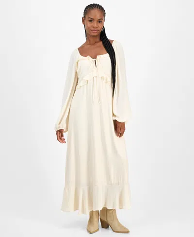 And Now This Women's Ruffle Long-sleeve Maxi Dress, Macy's Exclusive In Neutral