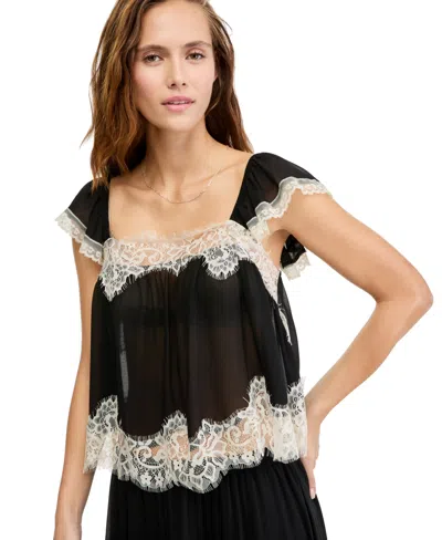 And Now This Women's Ruffle Strap Lace Trim Cami, Macy's Exclusive In Black