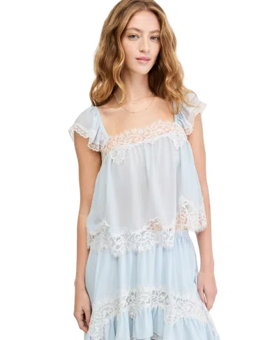 And Now This Women's Ruffle Strap Lace Trim Cami, Macy's Exclusive In Dusty Blue