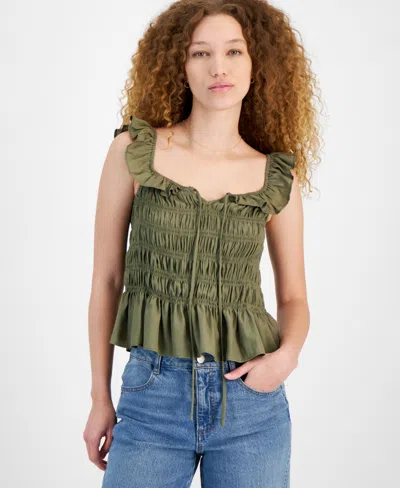 And Now This Women's Ruffle Strap Smocked Top, Created For Macy's In Crushed Oregano
