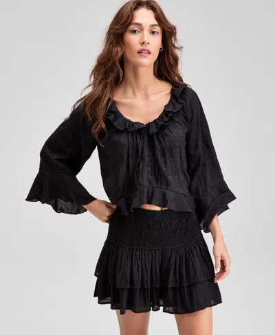And Now This Women's Ruffle-trim Cropped Blouse, Exclusively At Macy's In Black