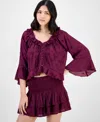 And Now This Women's Ruffle-trim Cropped Blouse, Exclusively At Macy's In Burgundy