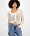 And Now This Women's Ruffle-trim Stretch-lace Crop Top, Macy's Exclusive In White