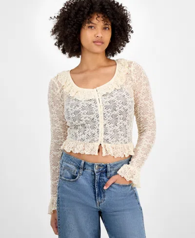 And Now This Women's Ruffle-trim Stretch-lace Crop Top, Macy's Exclusive In White