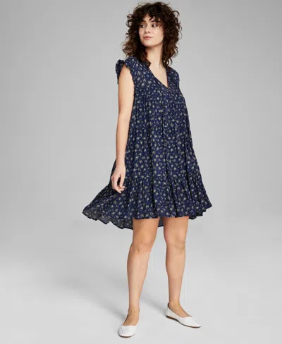 And Now This Women's Ruffled Babydoll Dress, Created For Macy's In Navy Floral