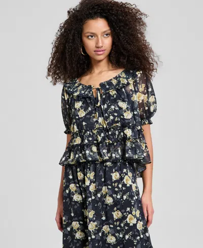 And Now This Women's Ruffled Tie-neck Top, Macy's Exclusive In Black