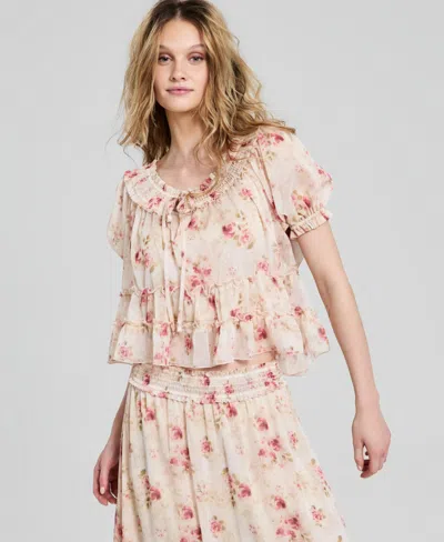 And Now This Now This Womens Ruffled Tie Neck Top Macys Exclusive In Neutral