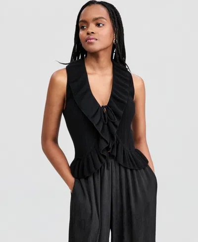 And Now This Women's Ruffled Tie-front Top, Macy's Exclusive In Black