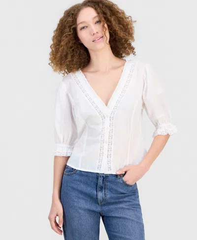 And Now This Women's Ruffled-neck Short-sleeve Blouse, Macy's Exclusive In White