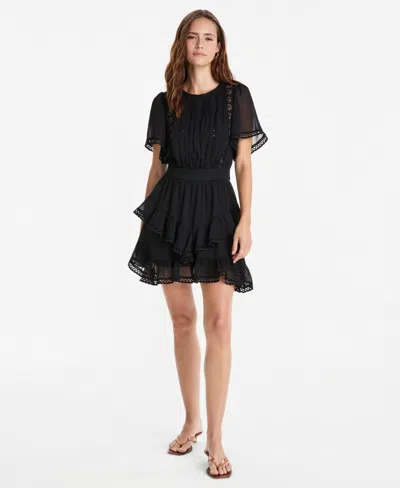 And Now This Women's Ruffle-tiered Short-sleeve Mini Dress, Macy's Exclusive In Black