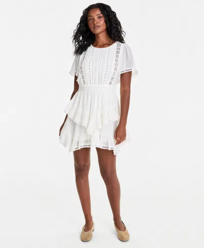 And Now This Women's Ruffle-tiered Short-sleeve Mini Dress, Macy's Exclusive In White