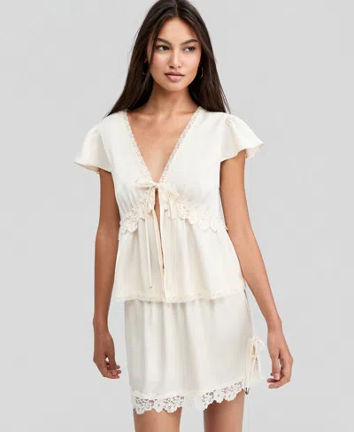 And Now This Women's Satin Lace Peplum-hem Top, Macy's Exclusive In White