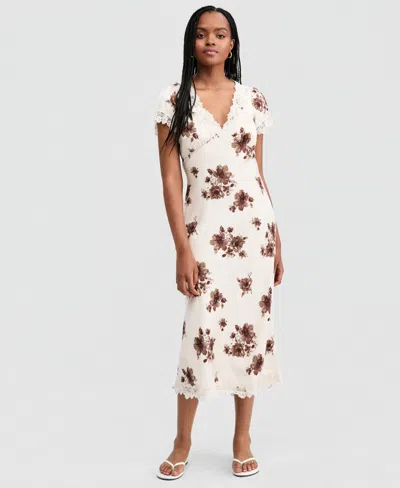 And Now This Women's Satin Lace Trim Dress, Macy's Exclusive In White
